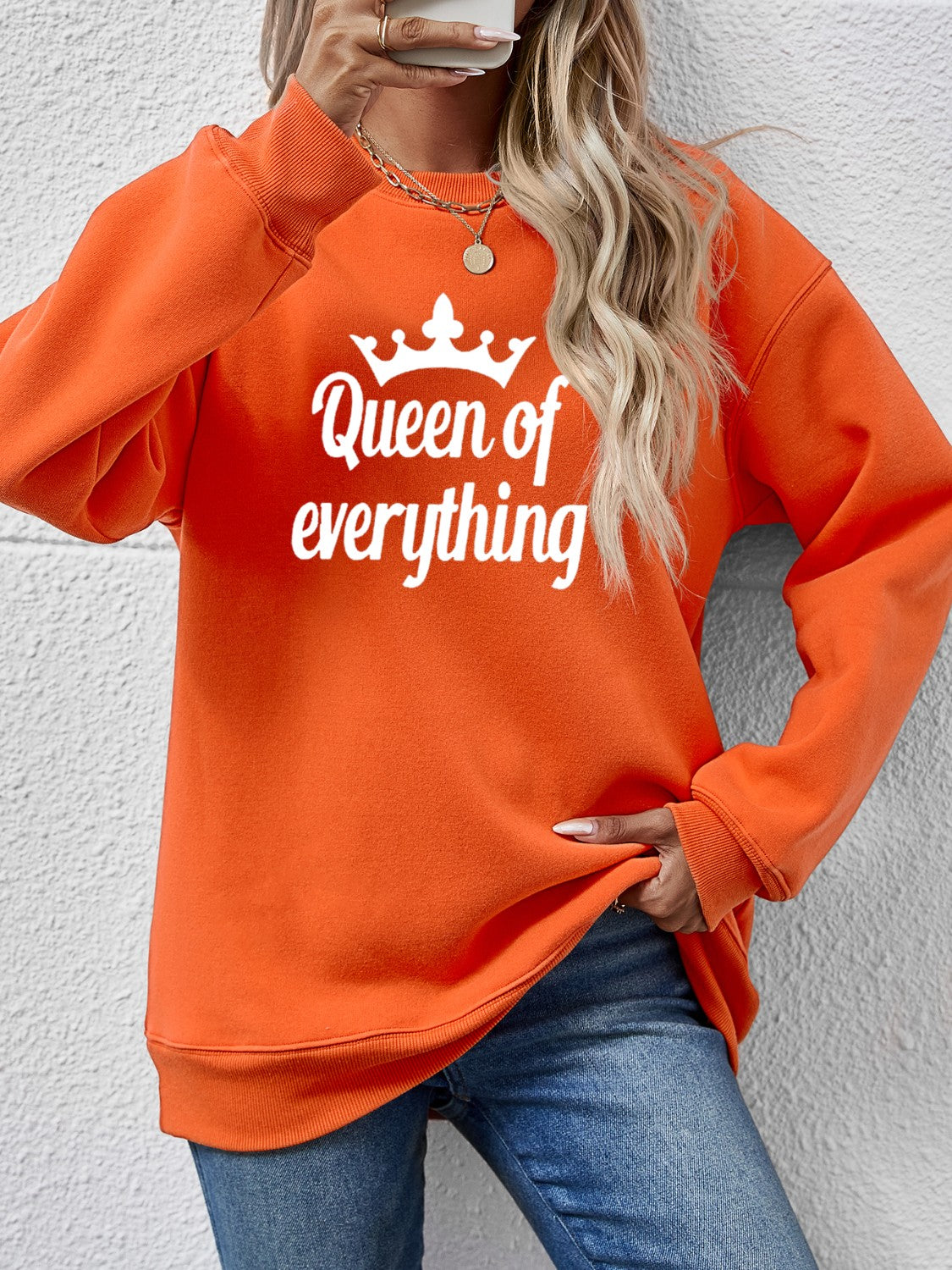NicholesGifts Women Queen Of Everything Round Neck Sweatshirt NicholesGifts