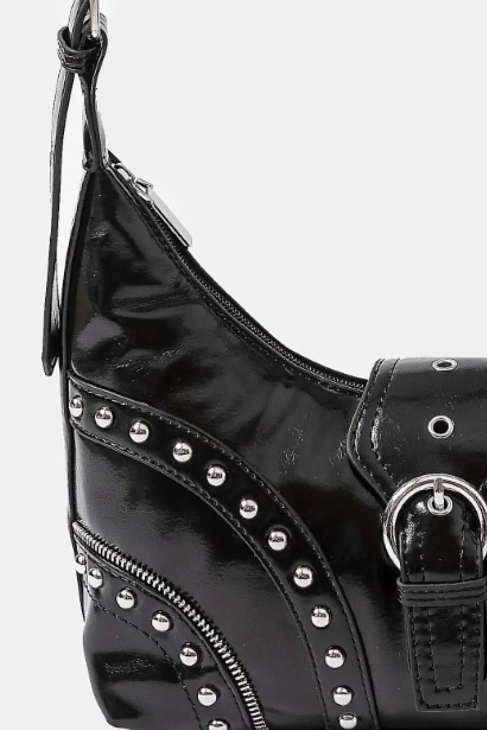 Fame Faux Leather Studded Trim Shoulder Bag Trendsi