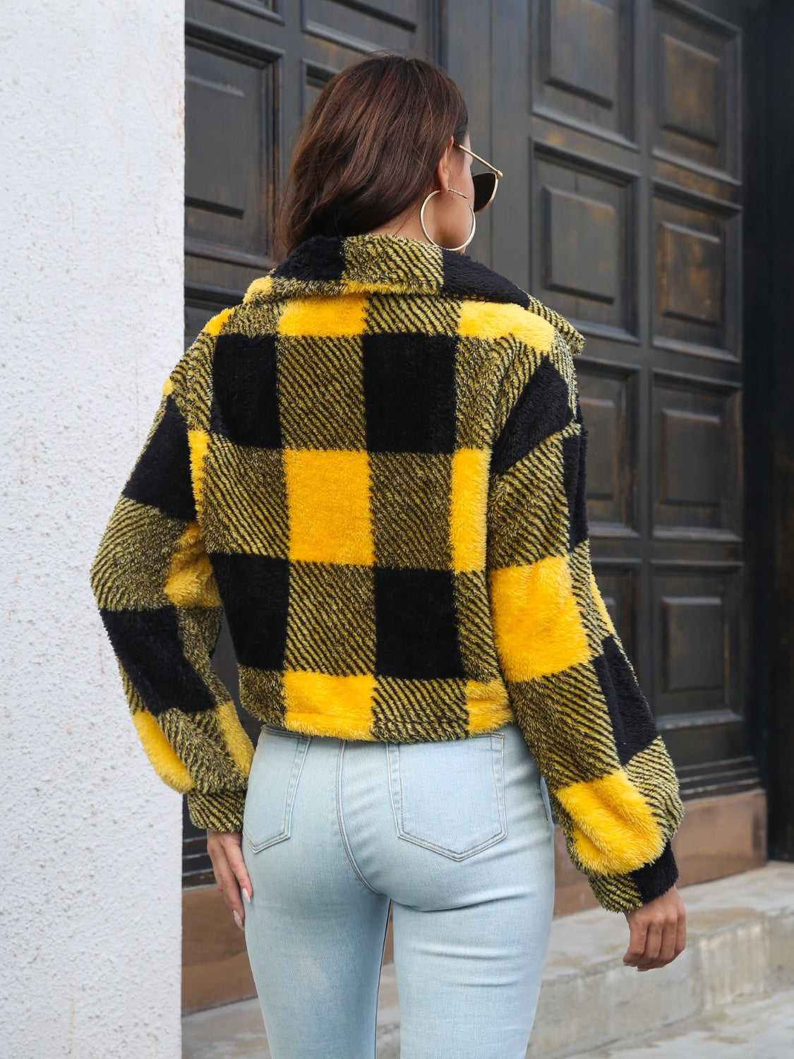 Plaid Dropped Shoulder Buttoned Jacket NicholesGifts