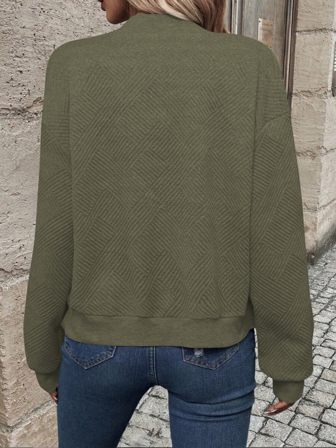 Textured Zip Up Long Sleeve Jacket nicholesgifts