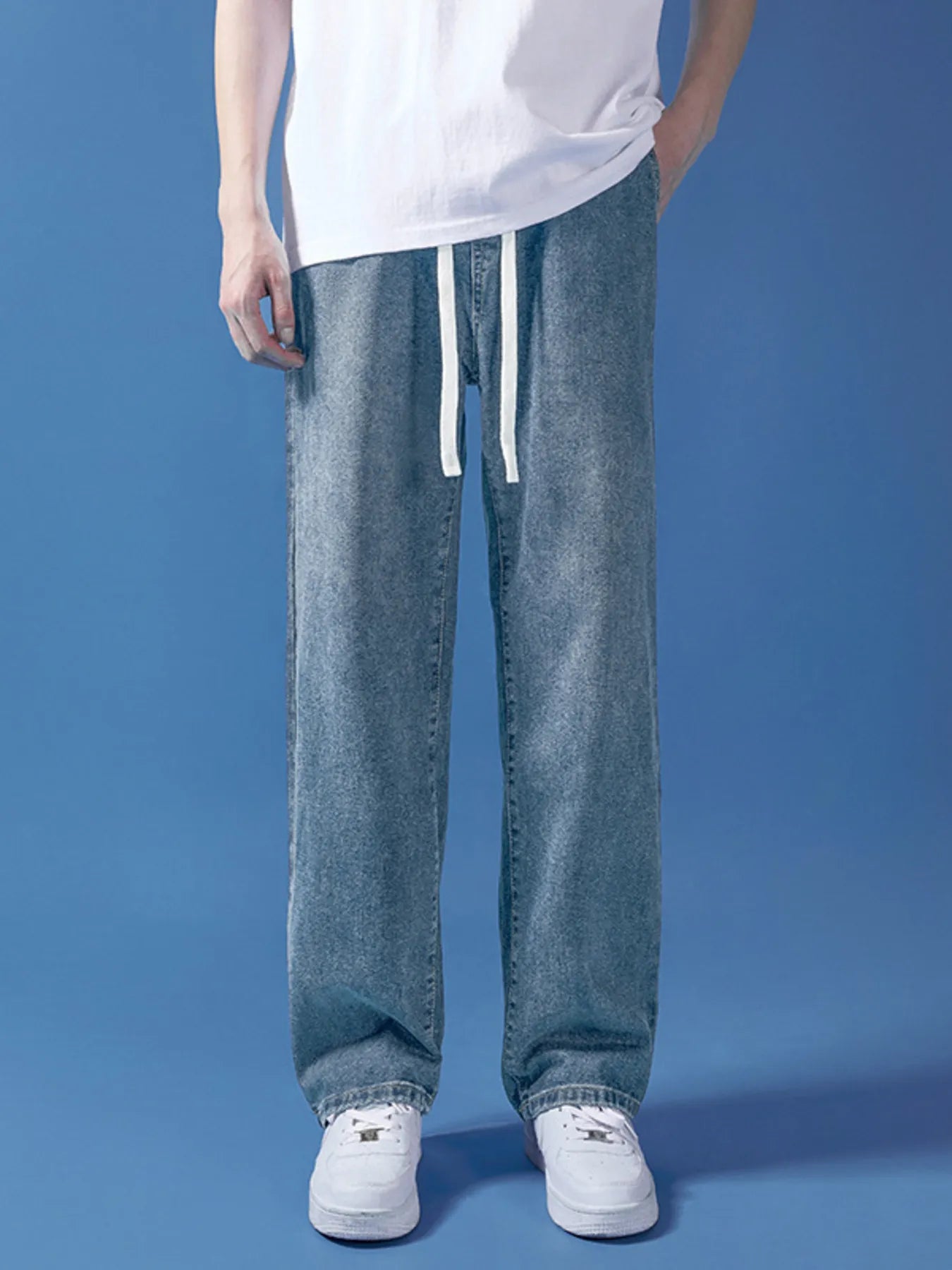Men's Full Size Drawstring Relaxed Fit Jeans Plus Size