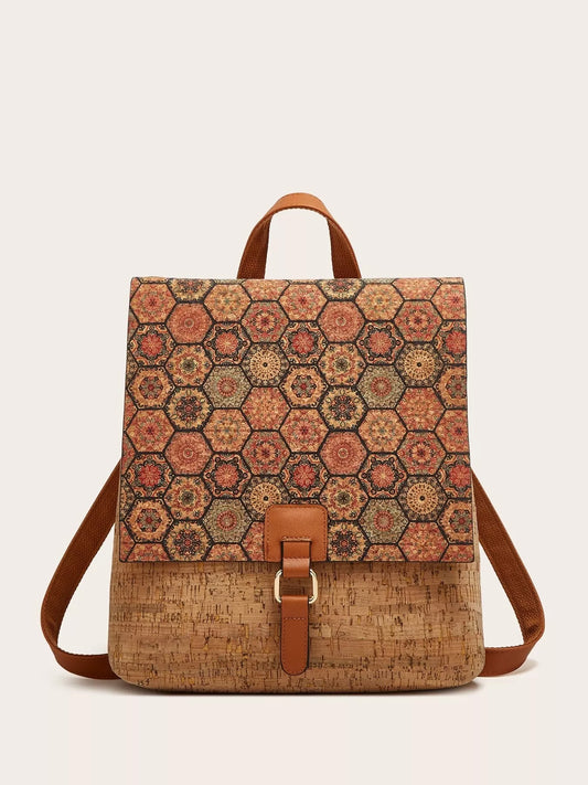 Vintage Bark Print Flap Backpack nicholesgifts