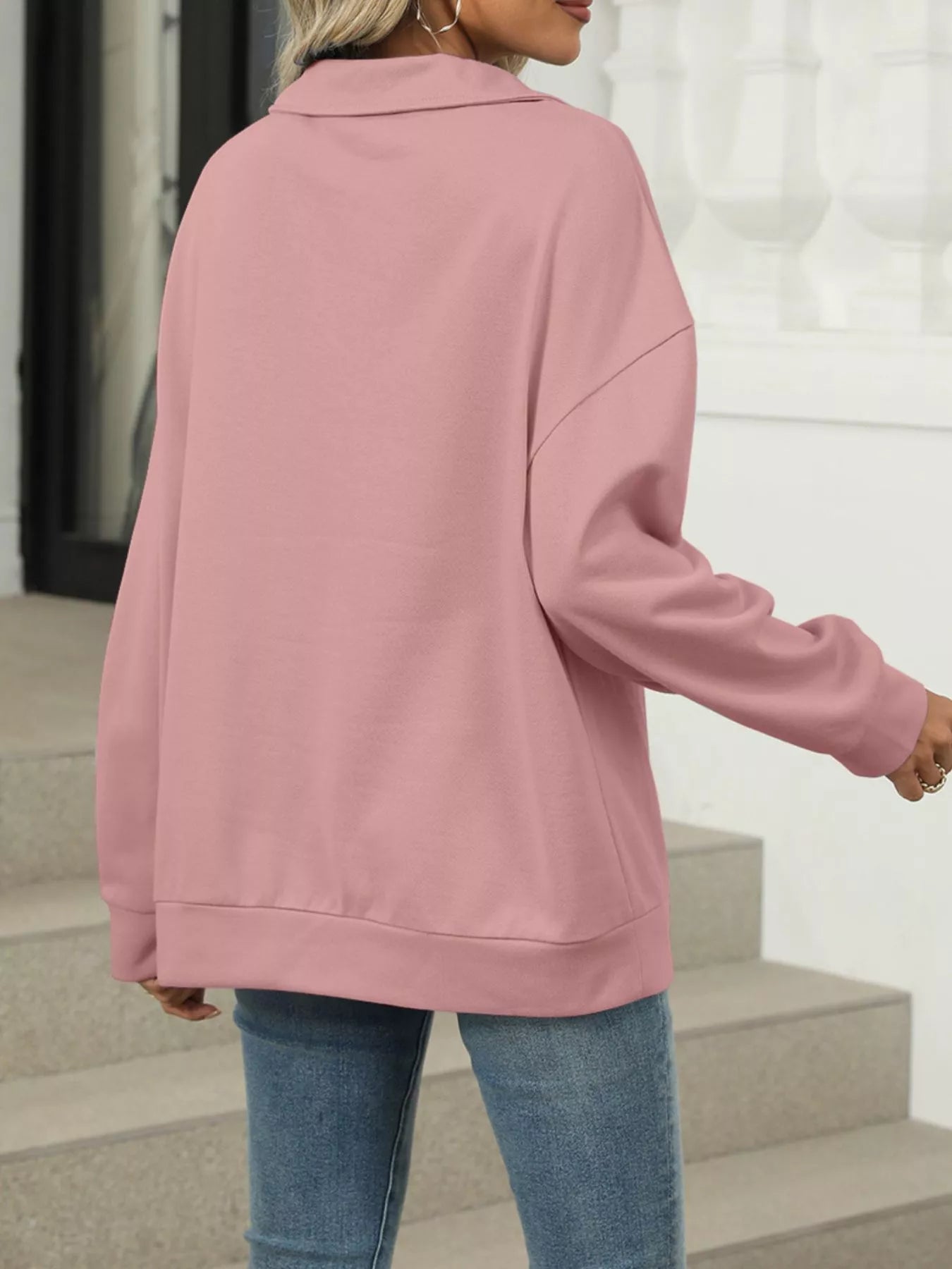Johnny Collar Long Sleeve Sweatshirt Trendsi