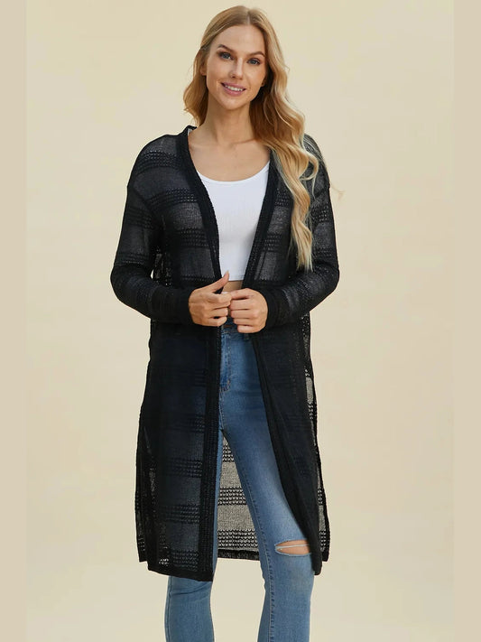 Double Take Full Size Open Front Longline Cardigan NicholesGifts