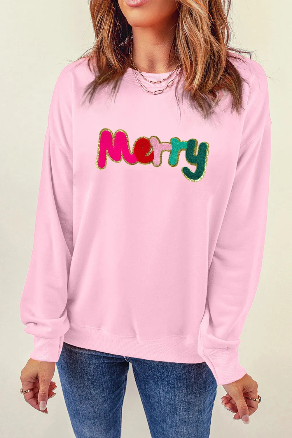 MERRY Round Neck Long Sleeve Sweatshirt NicholesGifts