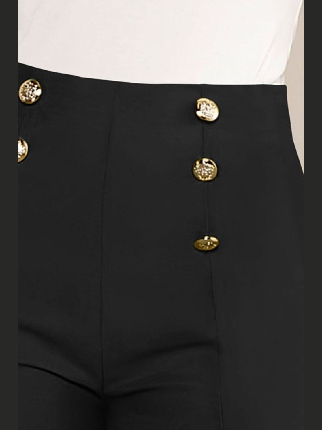 Women Decorative Button High Waist Black Shorts NicholesGifts
