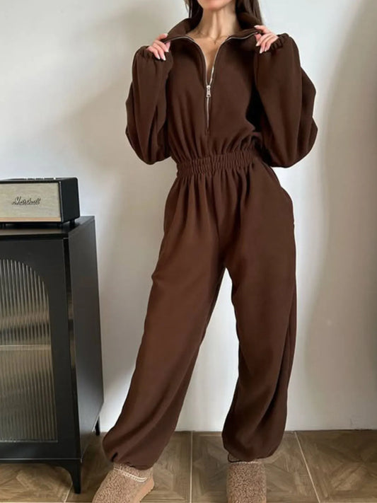Zip Front Long Sleeve Jumpsuit nicholesgifts