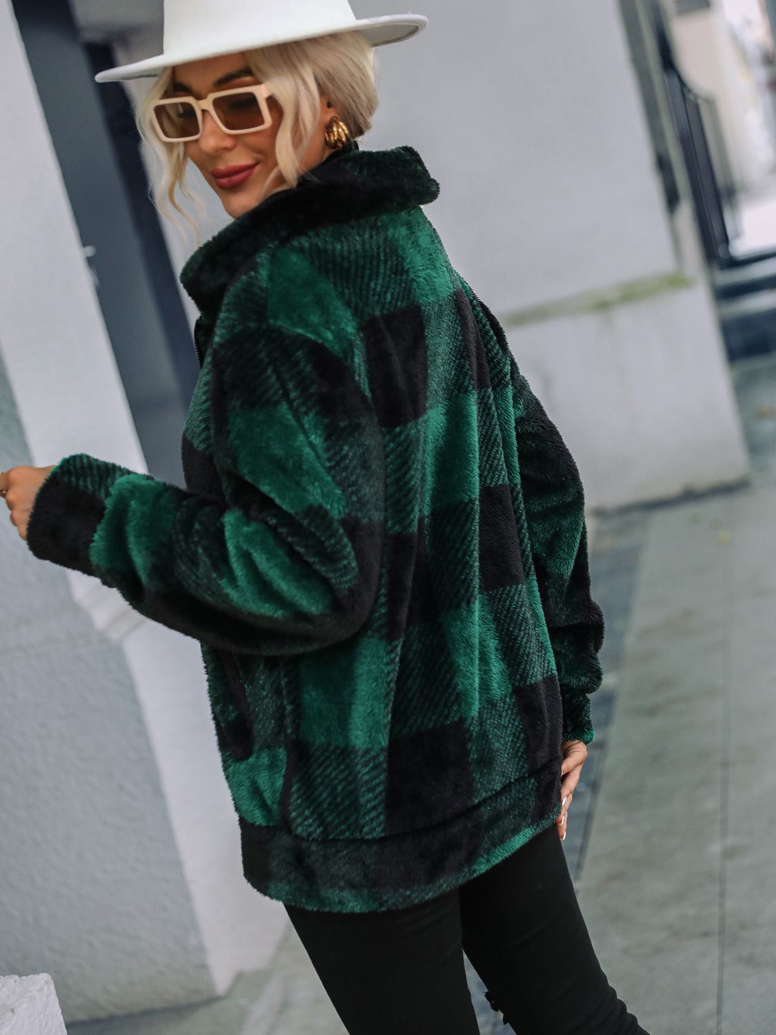 Plaid Zip-Up Collared Jacket NicholesGifts
