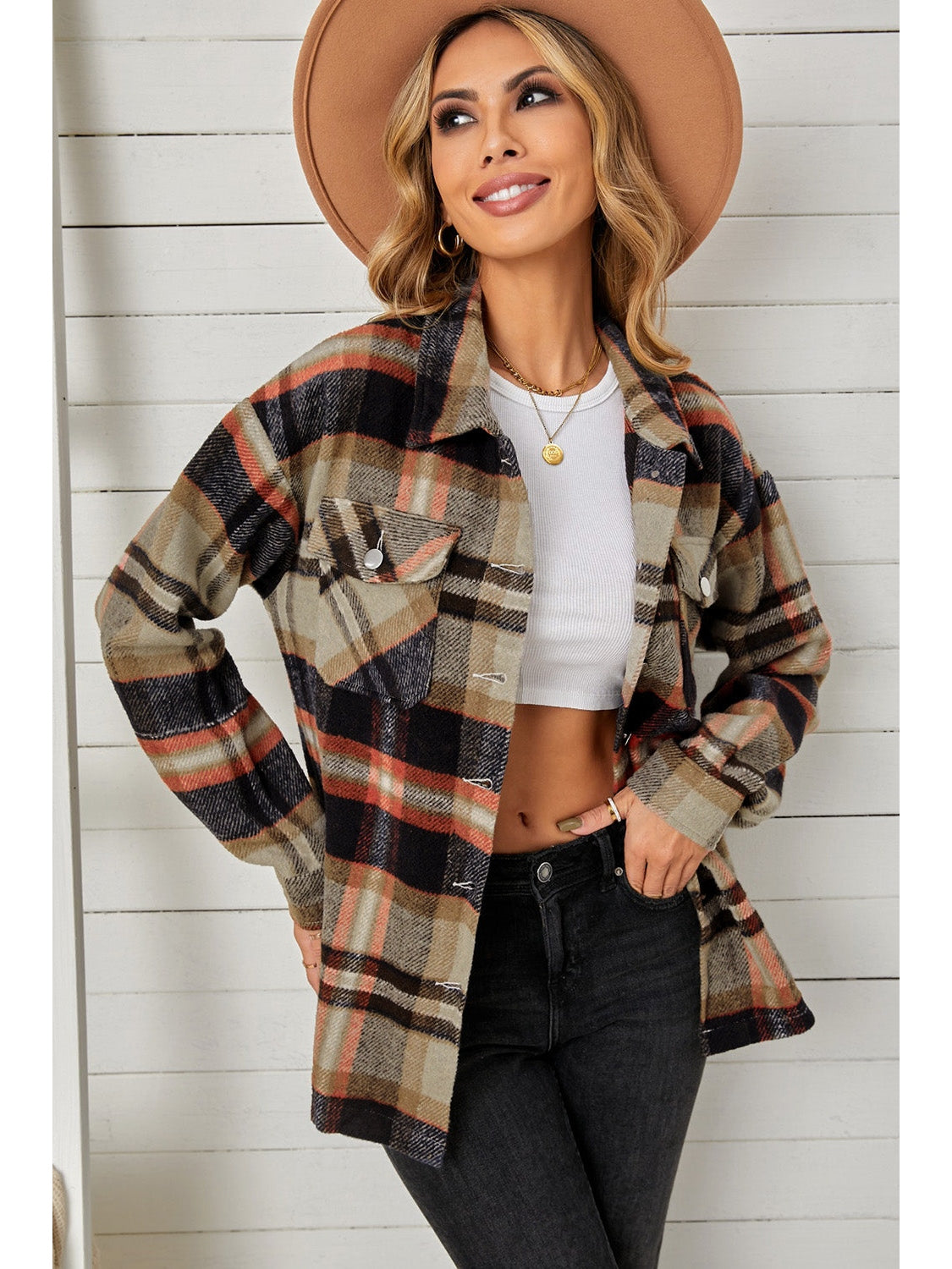 Plaid Pocketed Button Down Shacket NicholesGifts