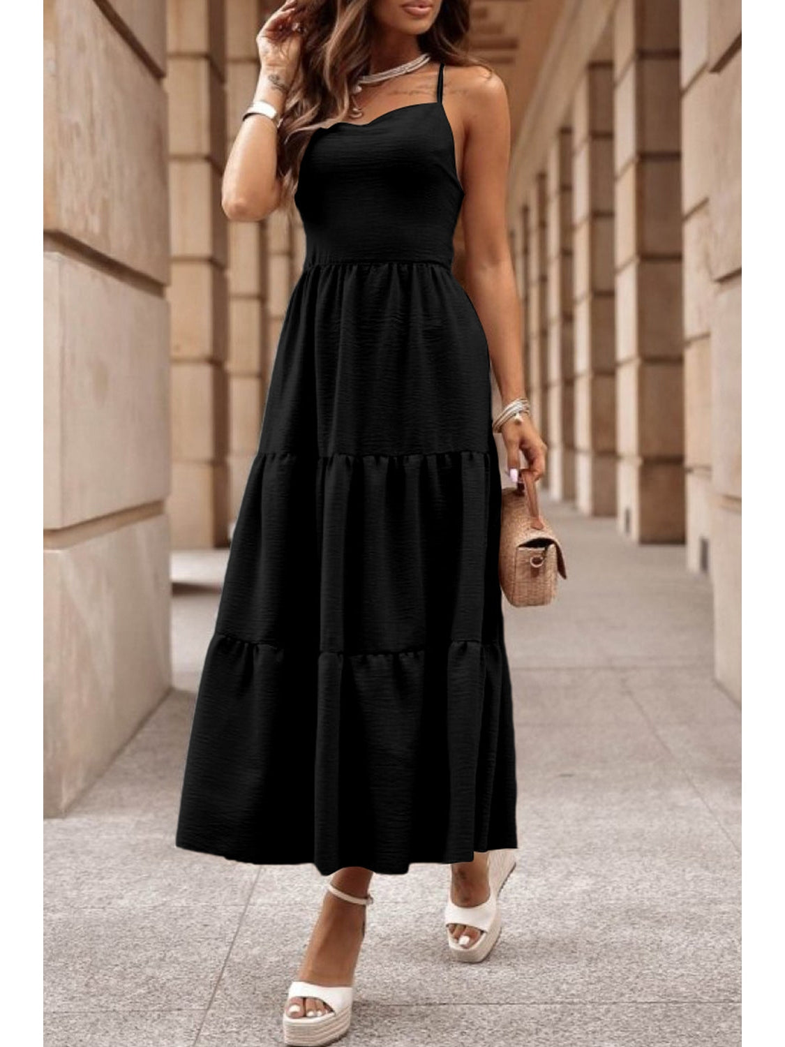 Tiered Crisscross Spaghetti Strap Dress NicholesGifts