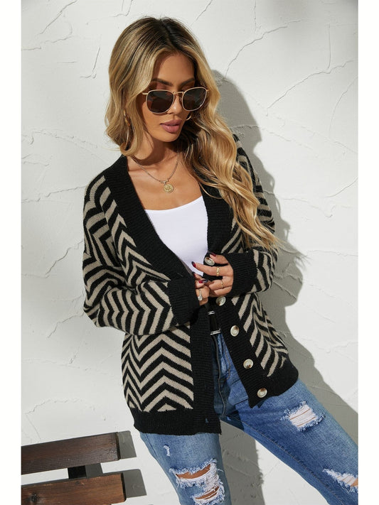 Women V-Neck Button-Down Cardigan