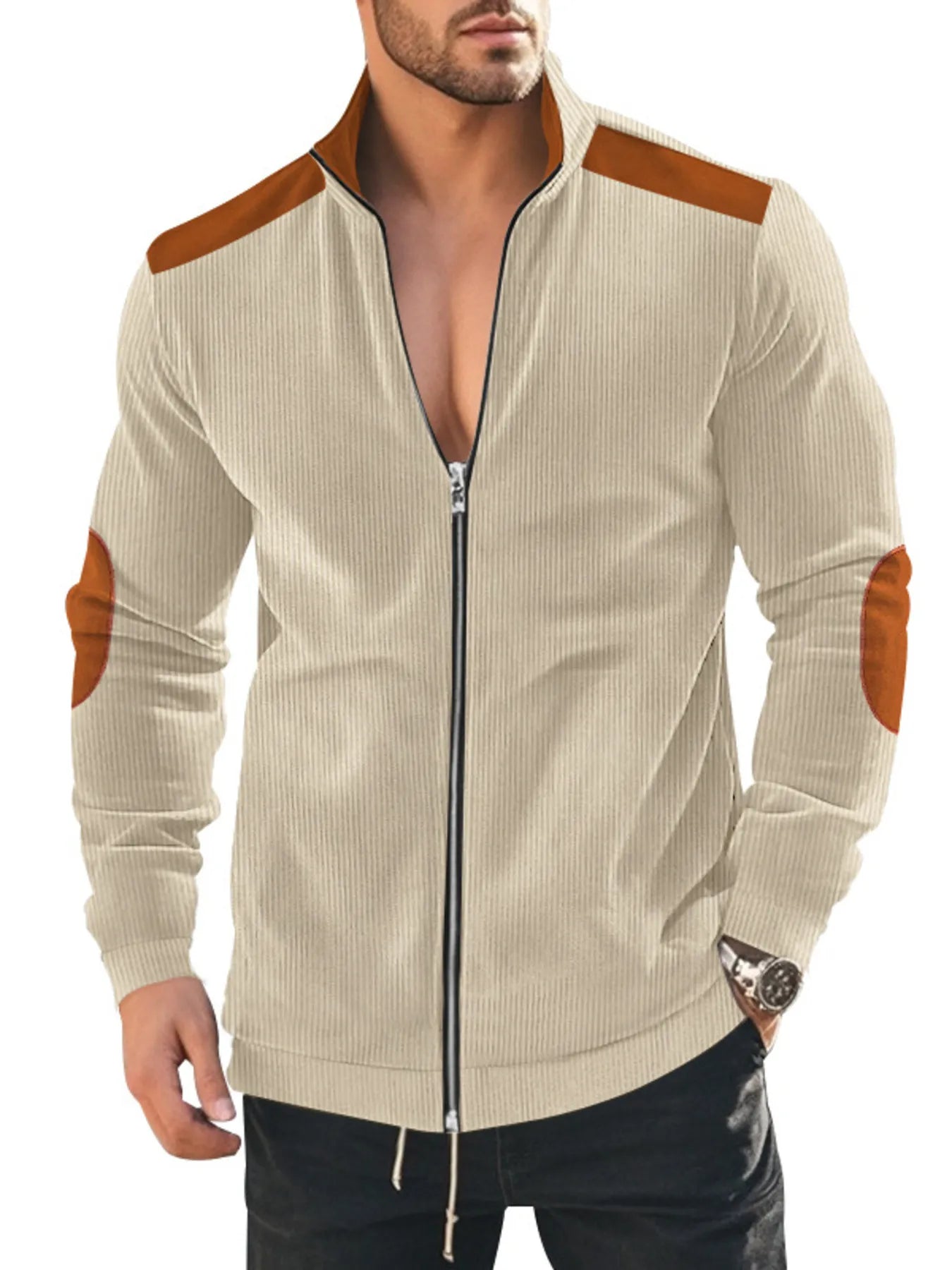 Men's Full Size Zip Up Long Sleeve Jacket Plus Size Trendsi