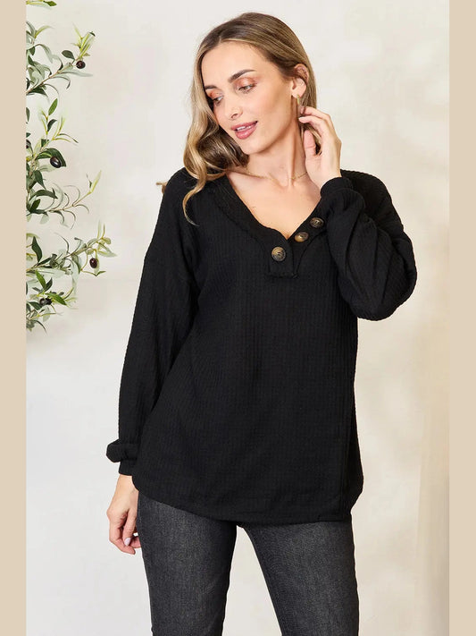 Zenana Buttoned Long Sleeve Blouse nicholesgifts