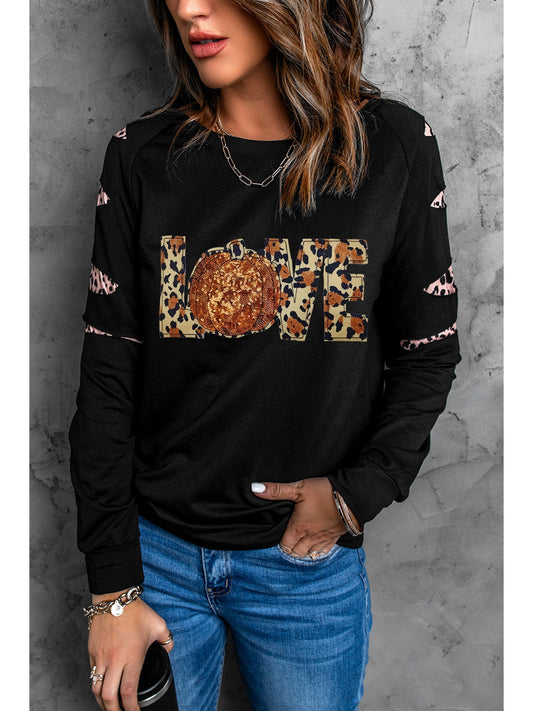 Women Sequin Leopard Long Sleeve Sweatshirt