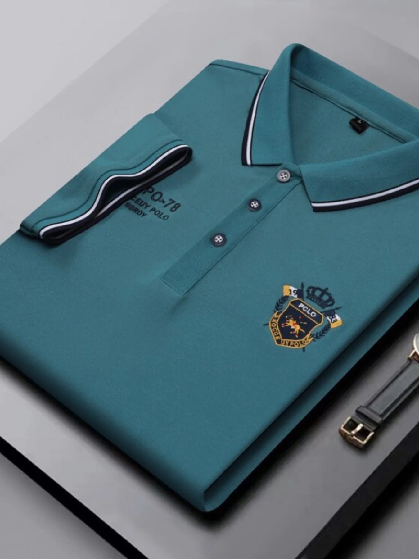 Men's Plus Size Embroidered Detail Short Sleeve Polo