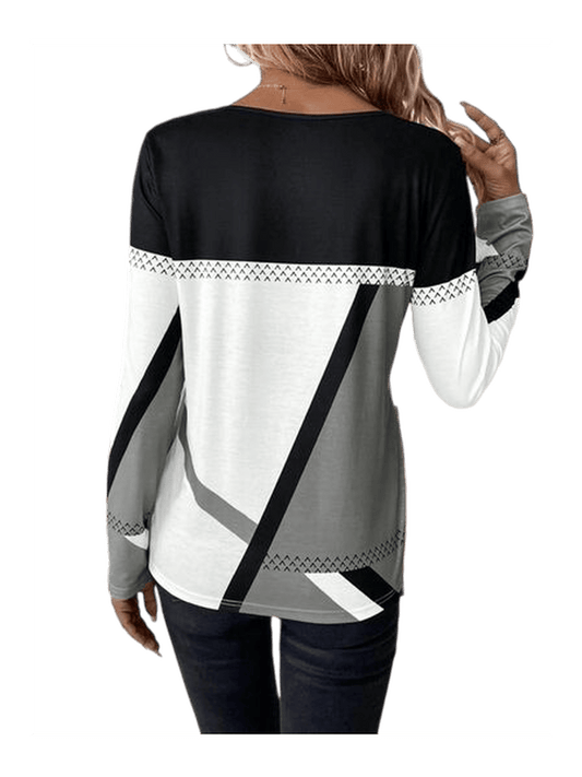 Women Contrast Round Neck Long Sleeve T-Shirt NicholesGifts