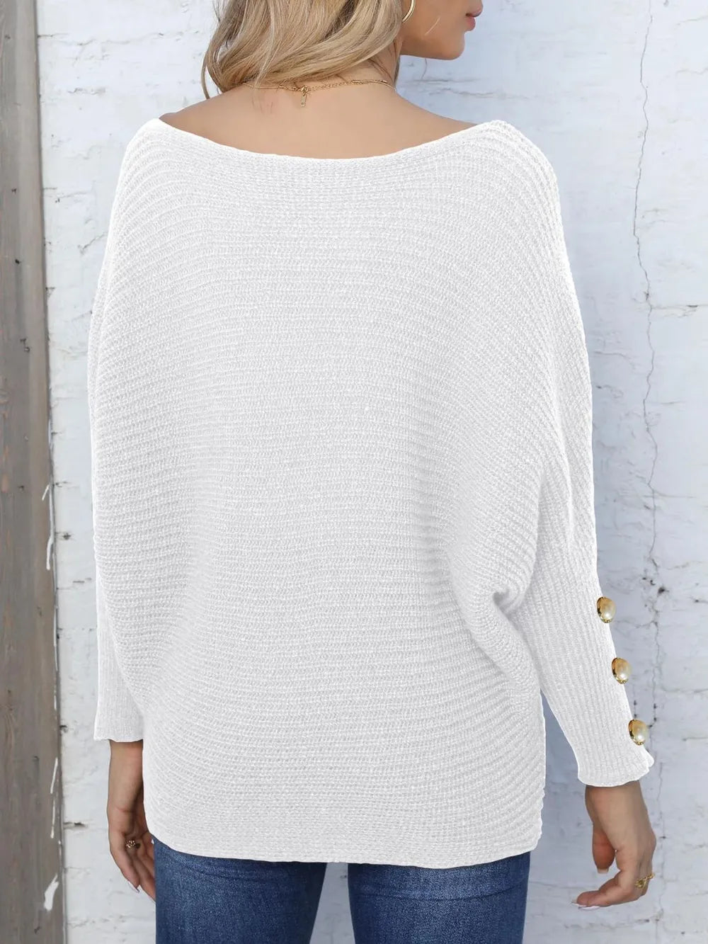 Full Size Boat Neck Long Sleeve Sweater Trendsi