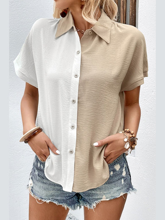Two-Tone Contrast Short Sleeve Shirt