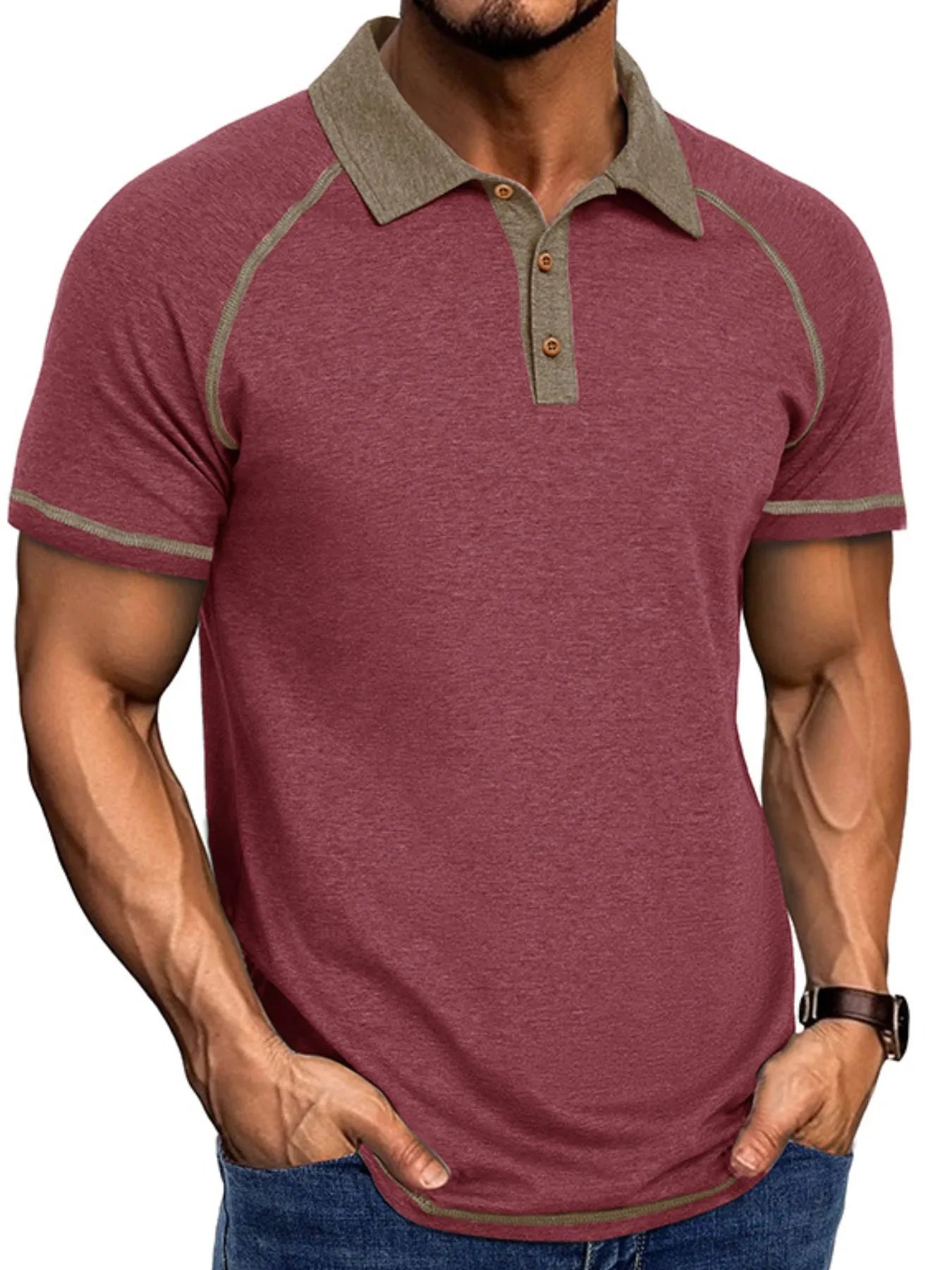 Men's Full Size Contrast Collar Short Sleeve Polo Shirt Plus Size