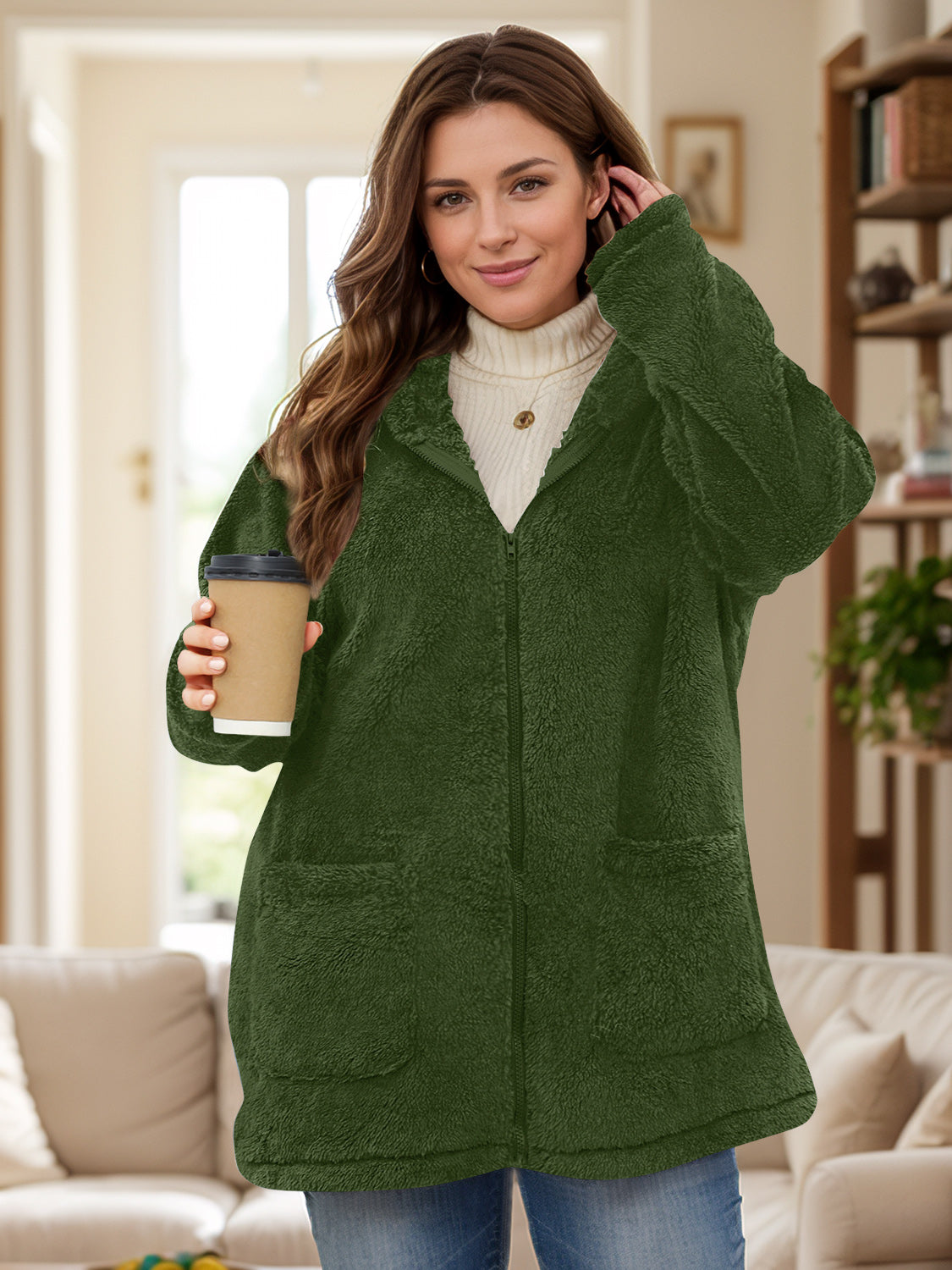 NicholesGifts Women Plus Size Women Zip Up Long Sleeve Hooded Outerwear NicholesGifts