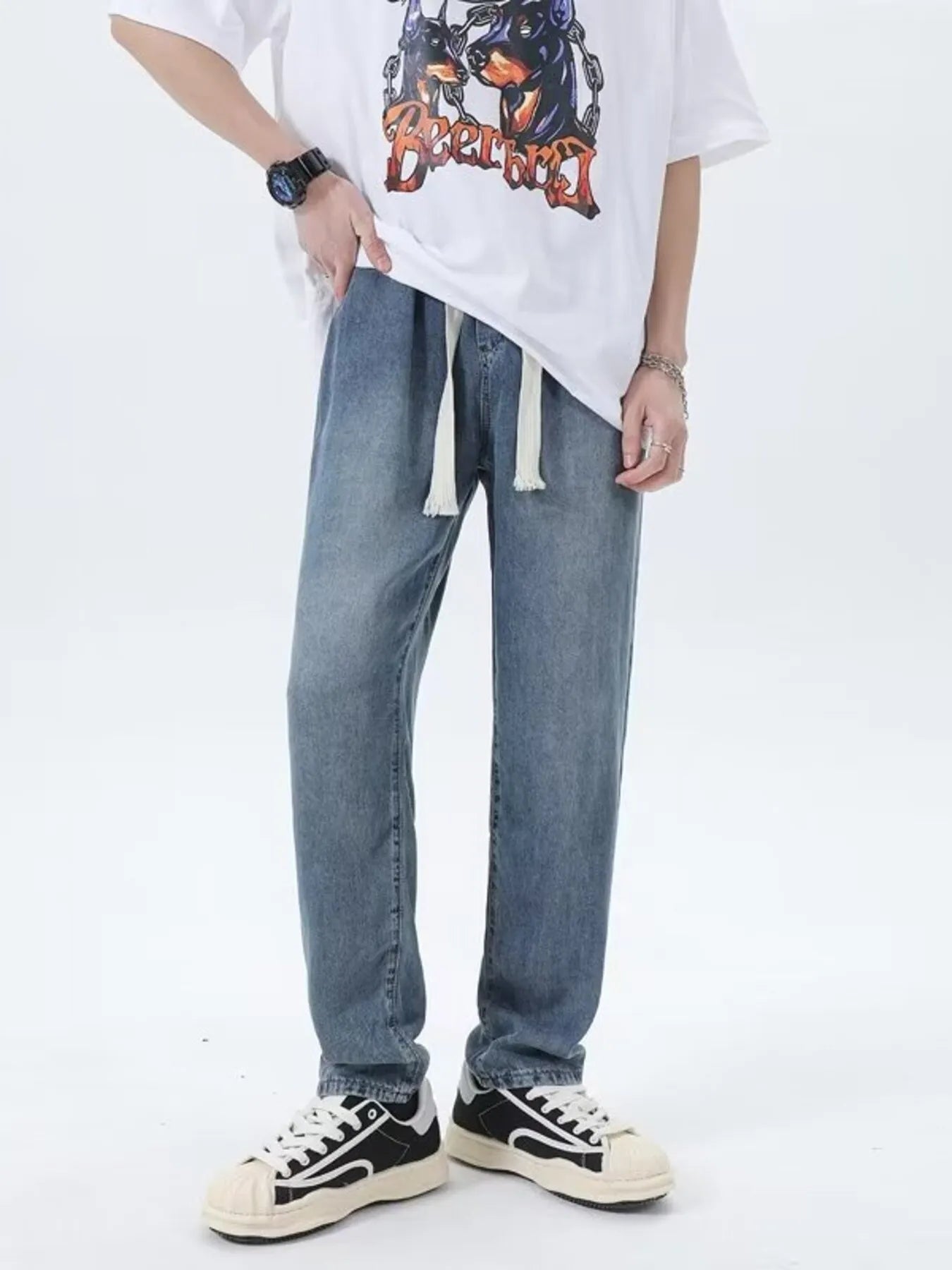 Men's Washed Straight Jeans