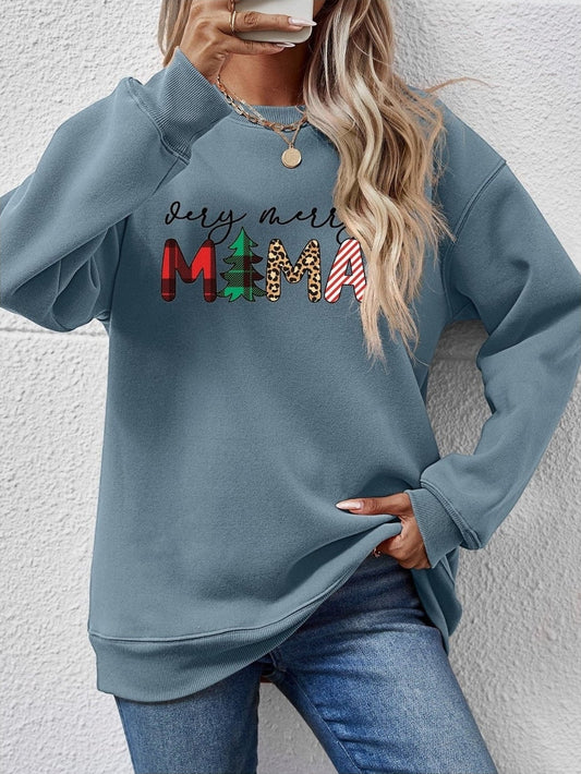 Letter Graphic Round Neck Long Sleeve Sweatshirt NicholesGifts