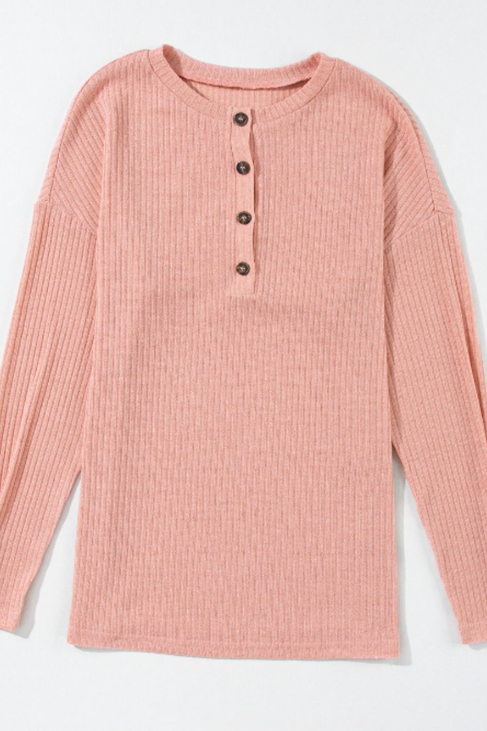 NicholesGifts Women Quarter Button Round Neck Dropped Shoulder Knit Top NicholesGifts