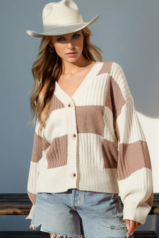 Double Take Full Size Checkered Dropped Shoulder Cardigan Trendsi