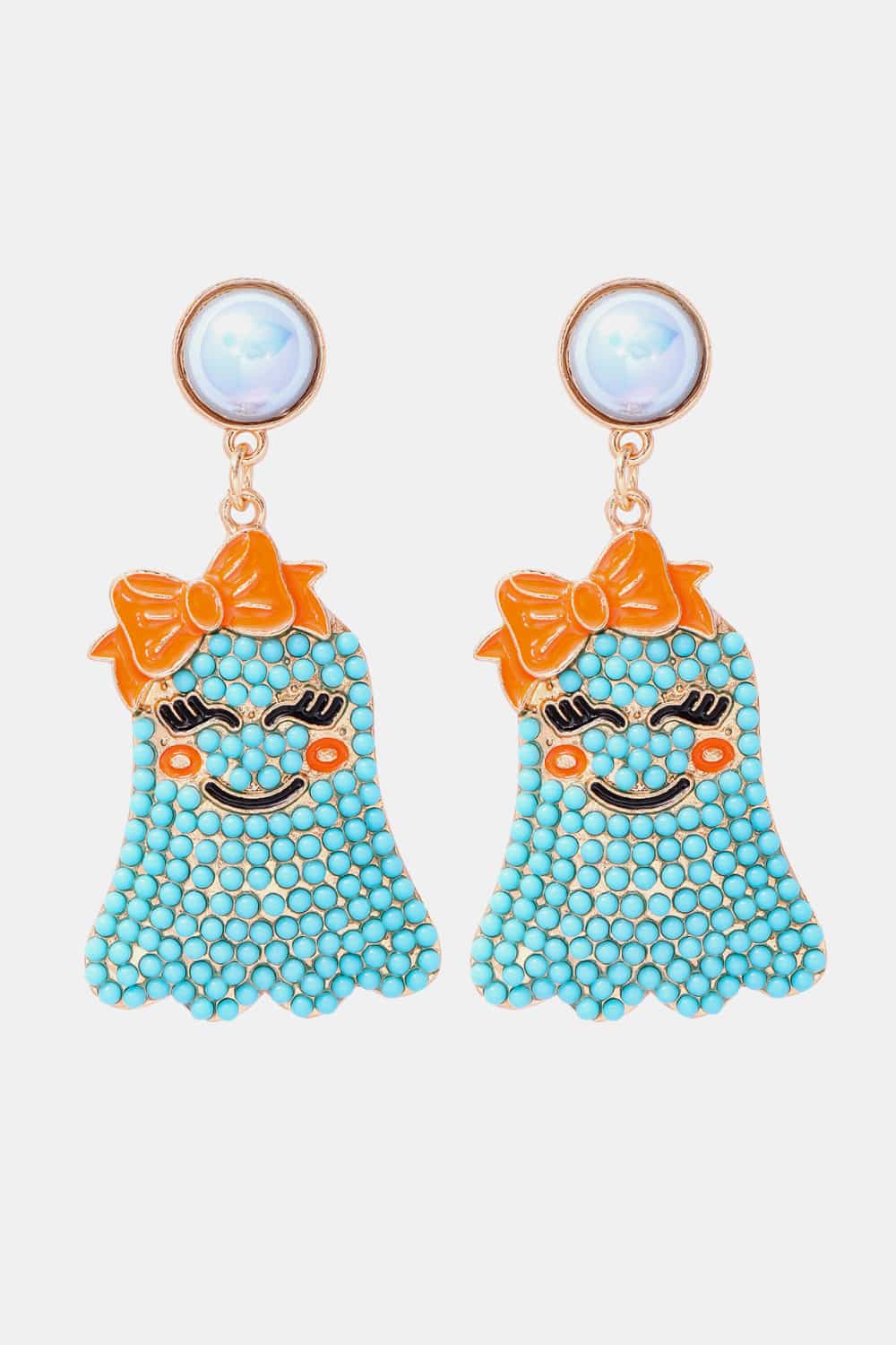 Women Smiling Ghost Shape Synthetic Pearl Earrings NicholesGifts