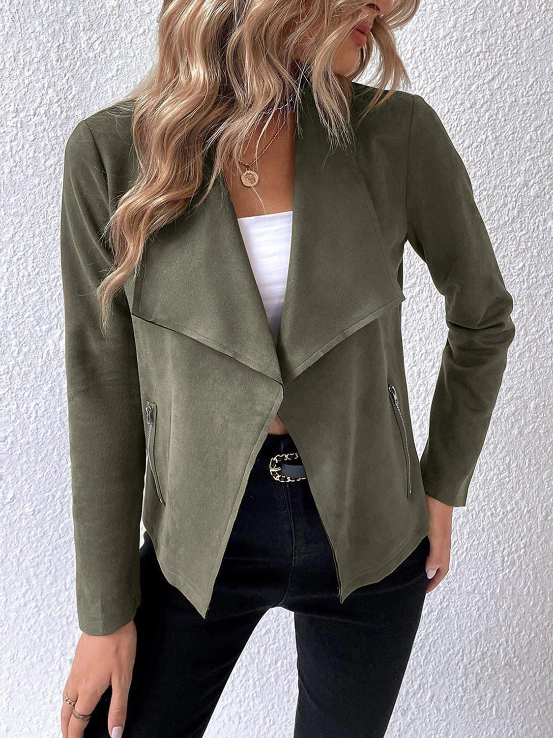 NicholesGifts Women Collared Neck Long Sleeve Jacket NicholesGifts