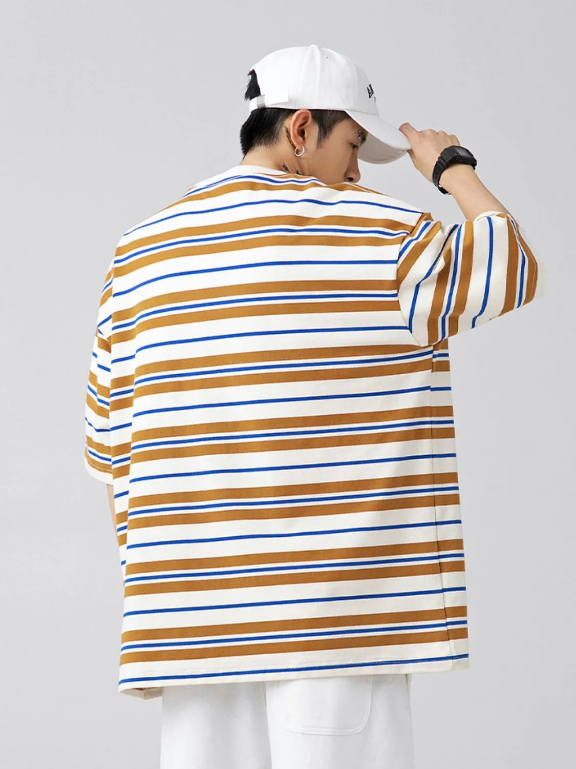 Men's Plus Size Basic style Round Neck Striped T-Shirt