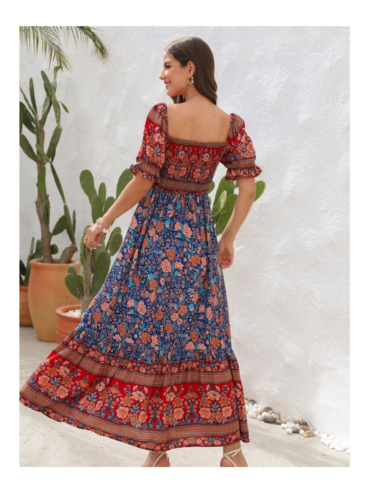 Women Floral Flounce Sleeve Midi Dress