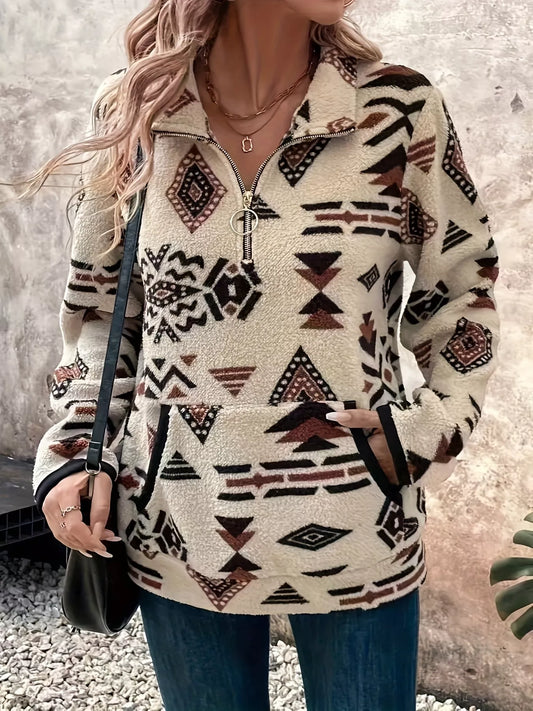 Geometric Half Zip Long Sleeve Sweatshirt nicholesgifts