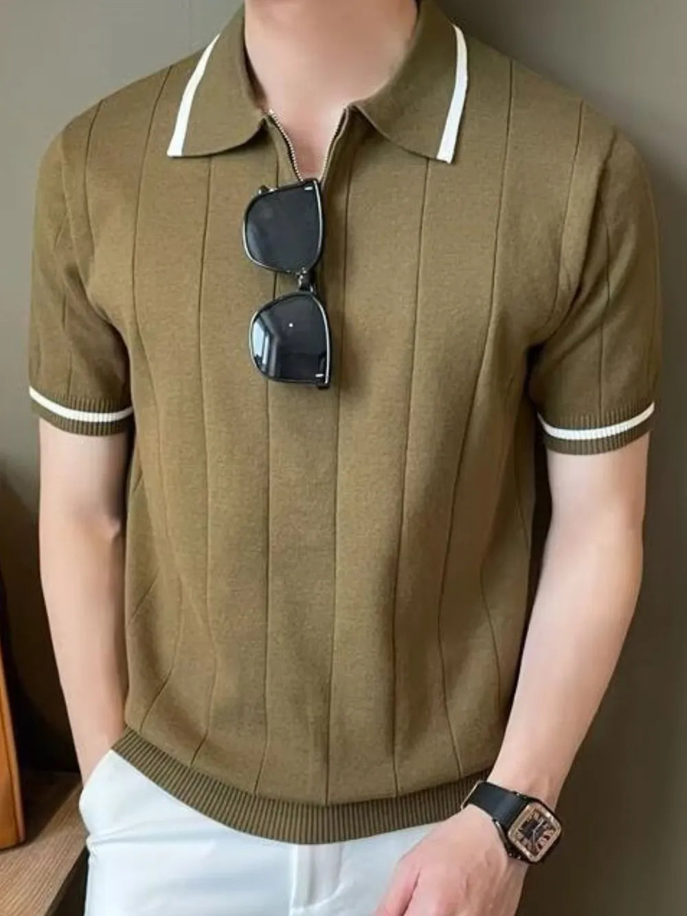 Men's Plus Size Quarter Zip Short Sleeve Polo