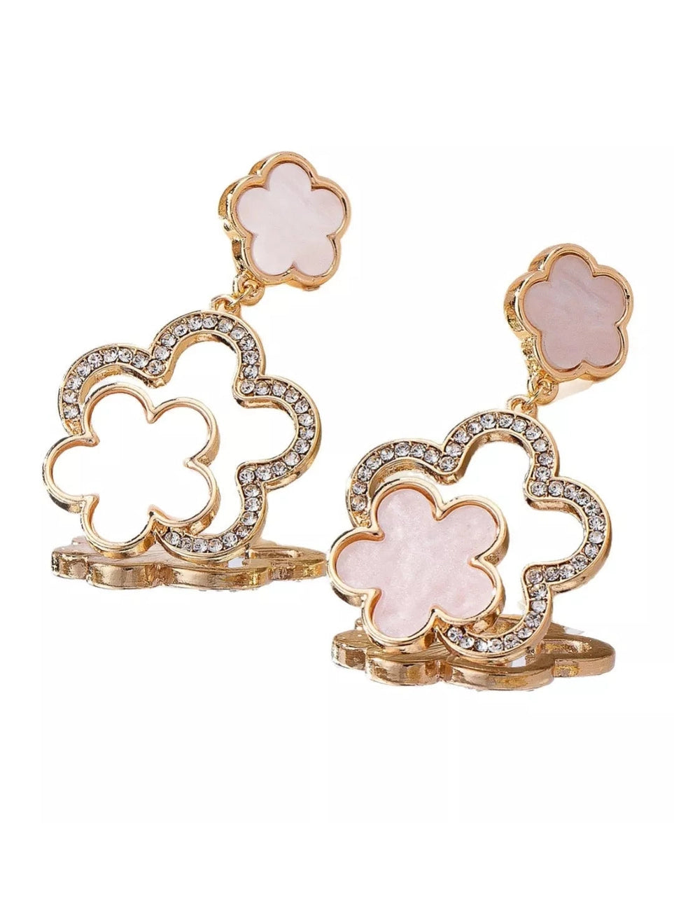 Lucky Clover Dangle Earrings with Rhinestone Accents nicholesgifts