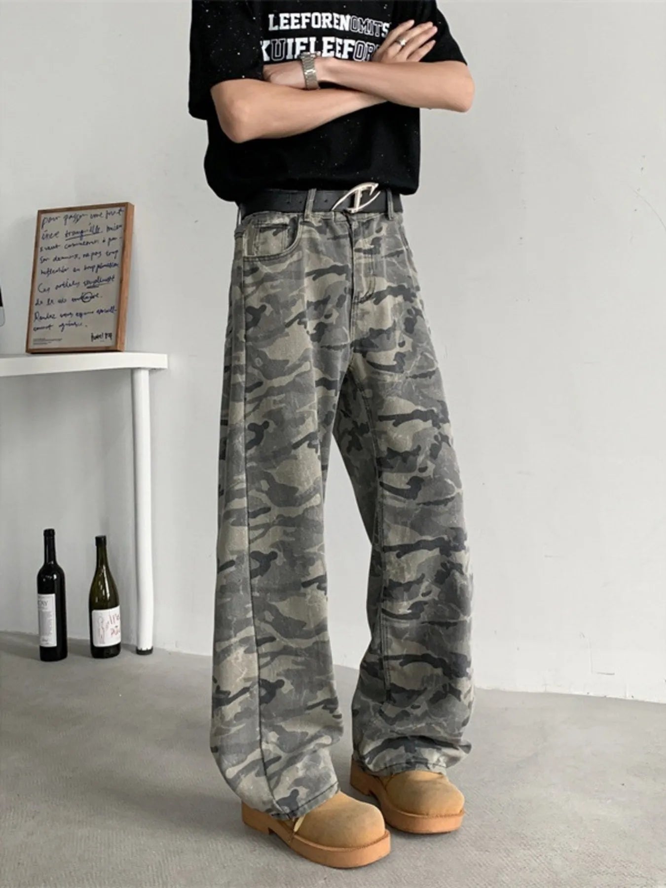Men's Full Size Camouflage Wide-Leg Jeans Plus Size