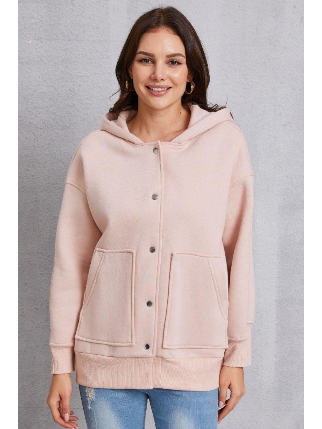 NicholesGifts Women Snap Down Dropped Shoulder Hoodie NicholesGifts