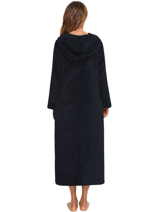 Zip Front Hooded Night Dress with Pockets nicholesgifts