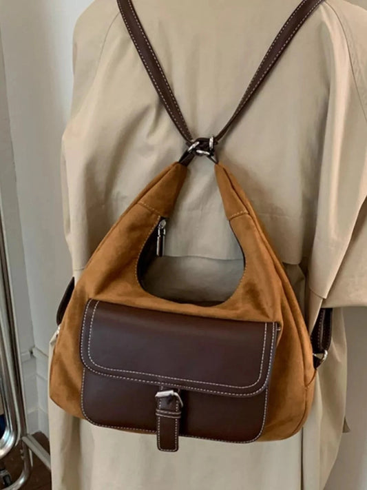 Suede Leather Convertible Backpack Bag with Front Pocket nicholesgifts
