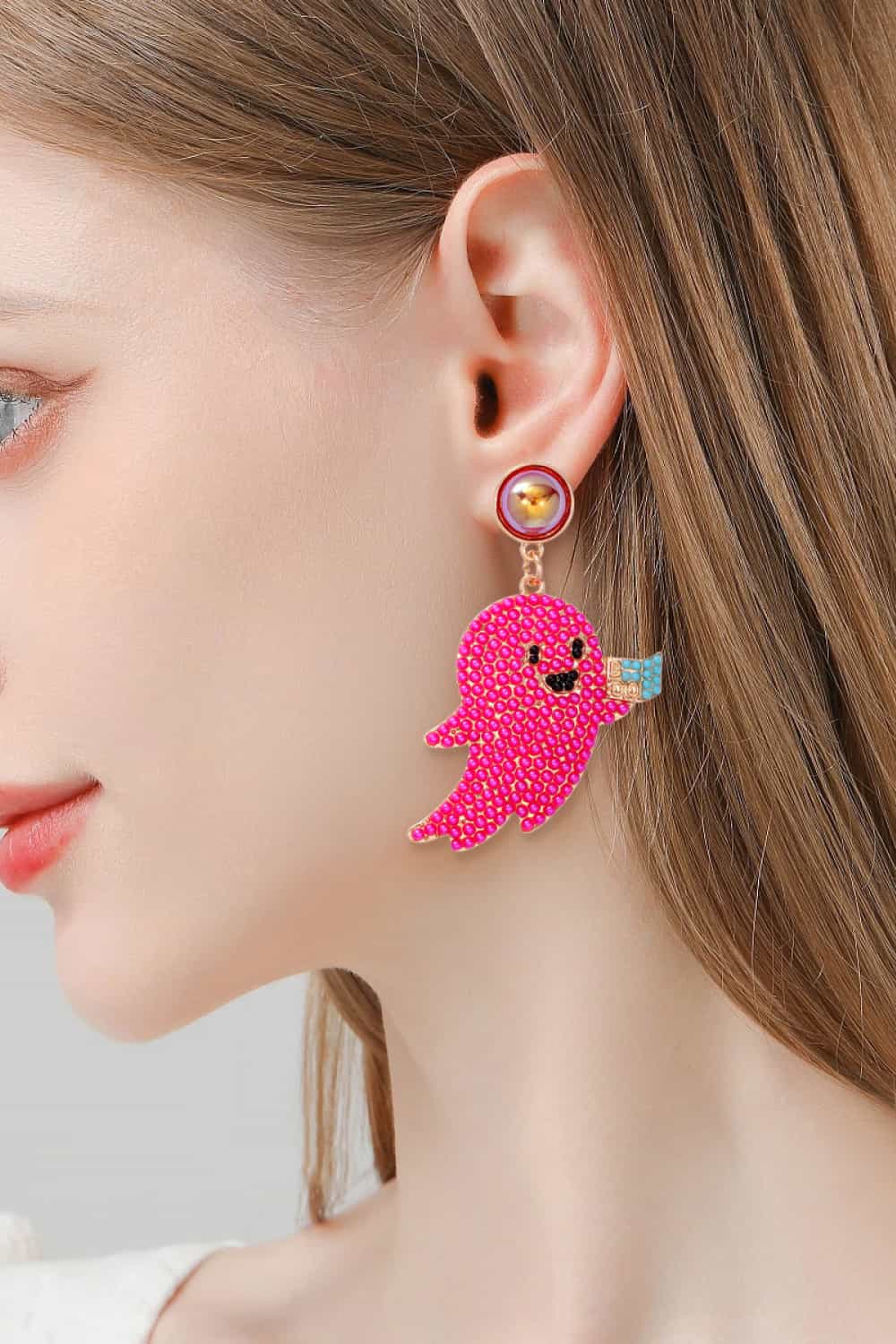 Women Ghost Shape Synthetic Pearl Dangle Earrings NicholesGifts