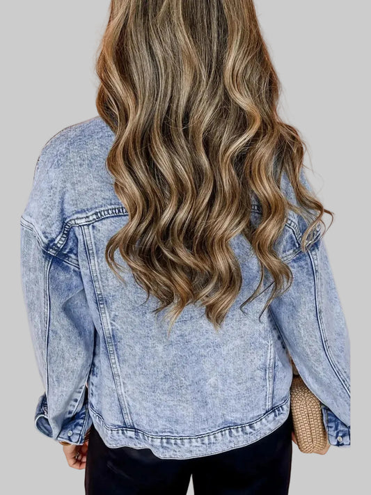 Pocketed Button Up Dropped Shoulder Denim Jacket nicholesgifts