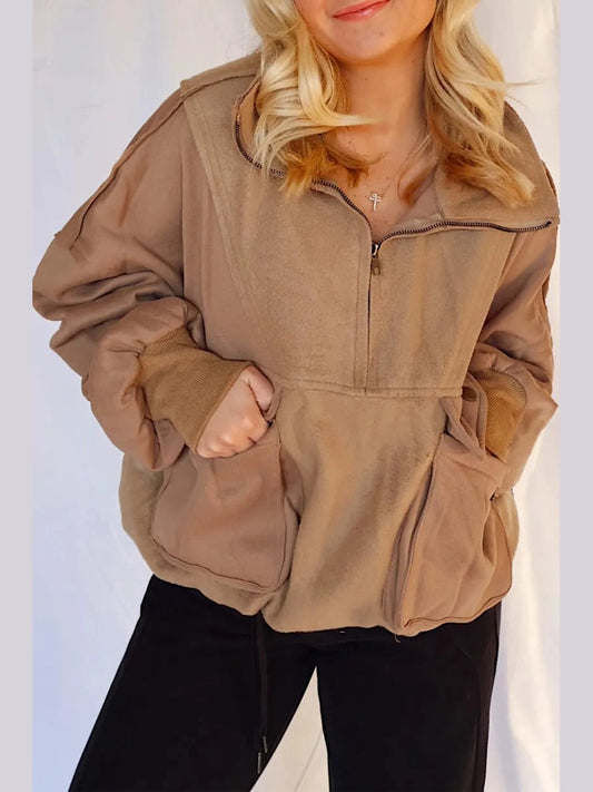 Half Zip Dropped Shoulder Sweatshirt