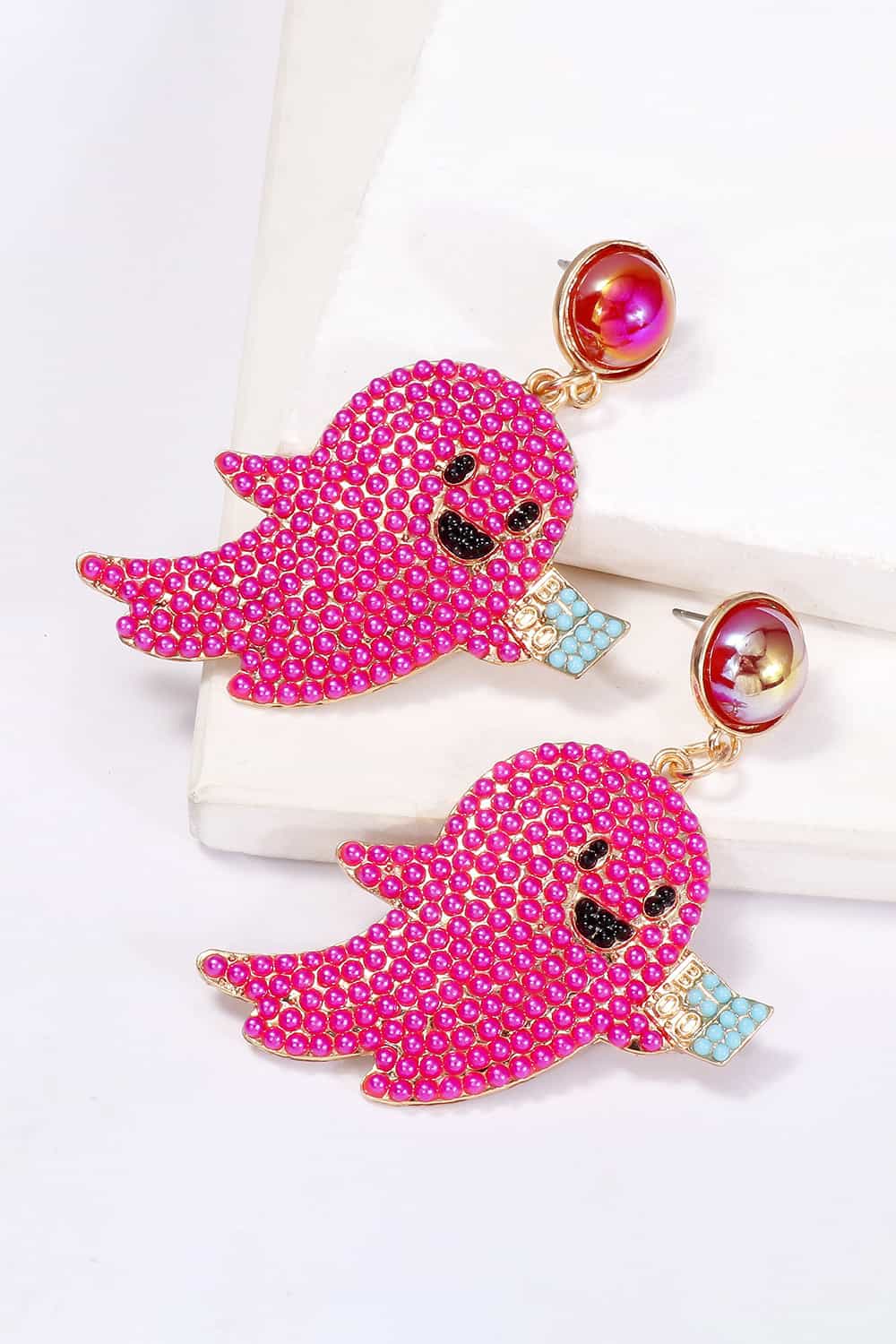 Women Ghost Shape Synthetic Pearl Dangle Earrings NicholesGifts