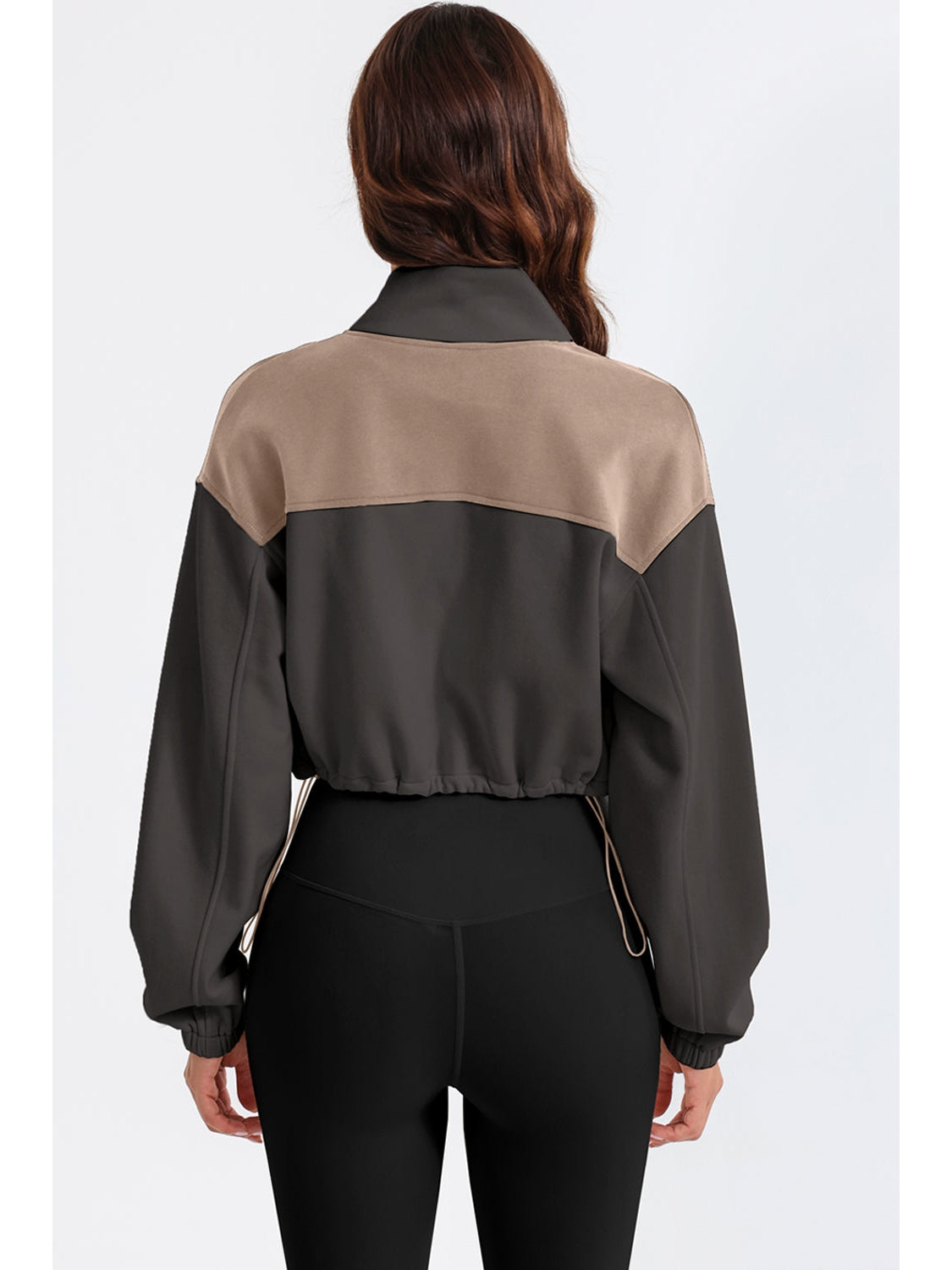 NicholesGifts Women Contrast Drawstring Zip Up Jacket NicholesGifts