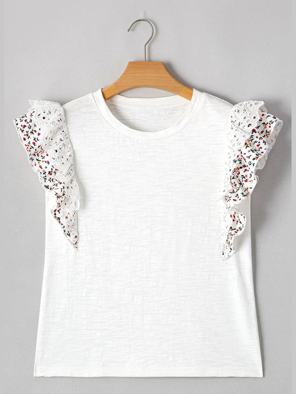 Floral Lace Eyelet Patched Butterfly Sleeve Blouse NicholesGifts
