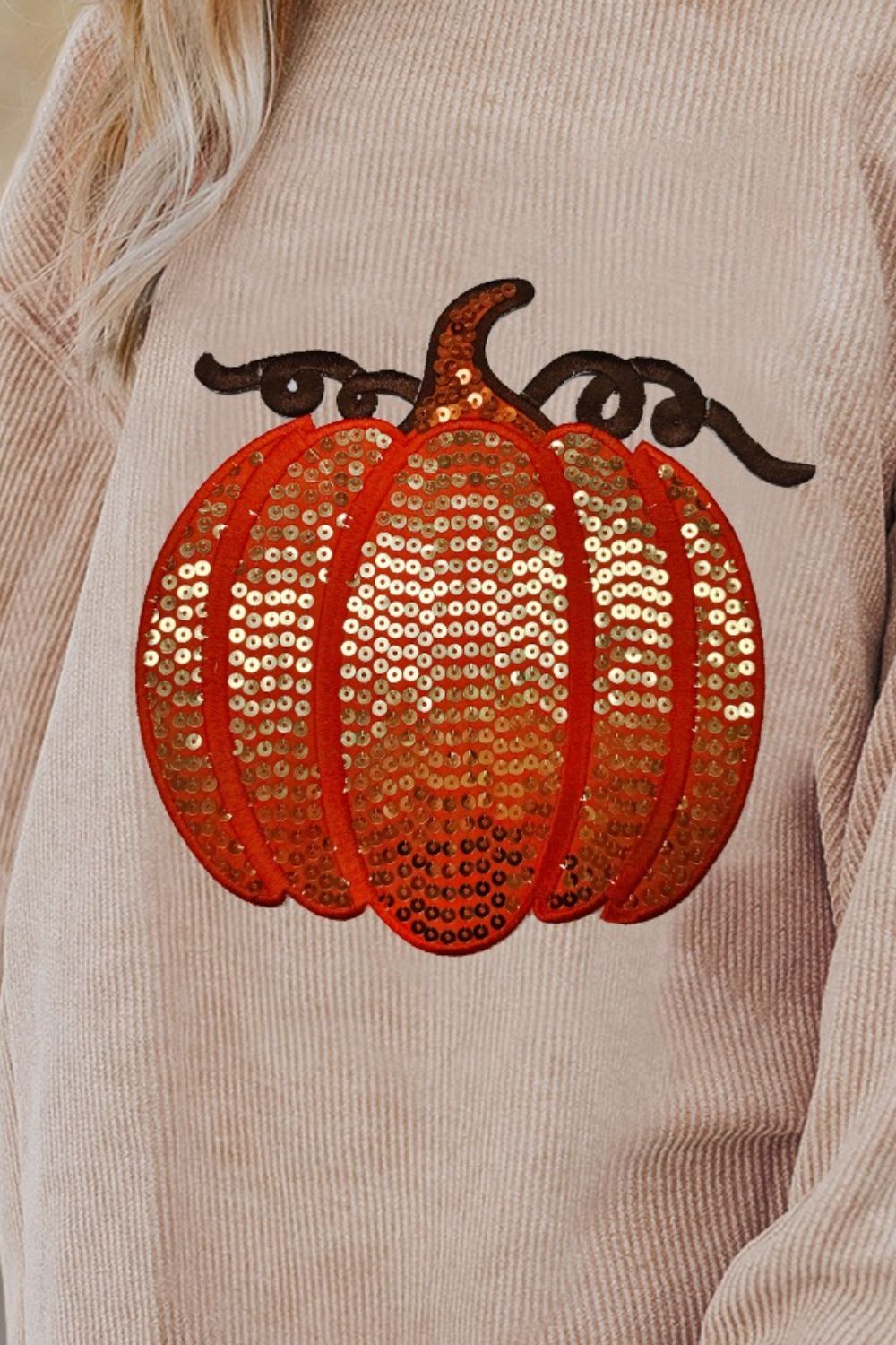Sequin Pumpkin Round Neck Long Sleeve Sweatshirt NicholesGifts