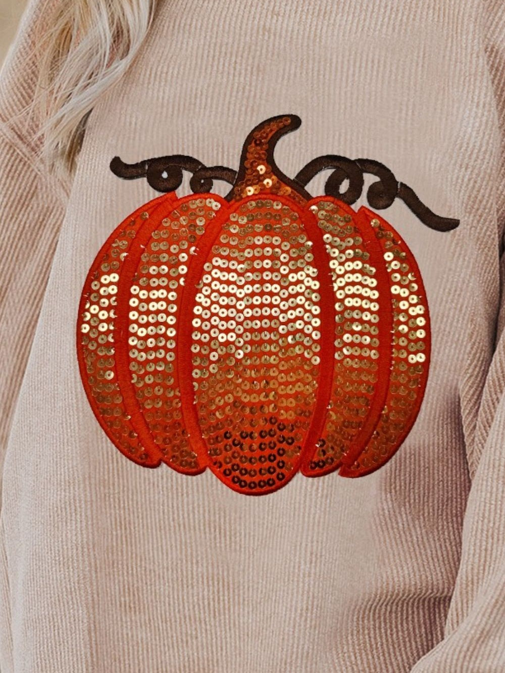 Sequin Pumpkin Round Neck Long Sleeve Sweatshirt nicholesgifts