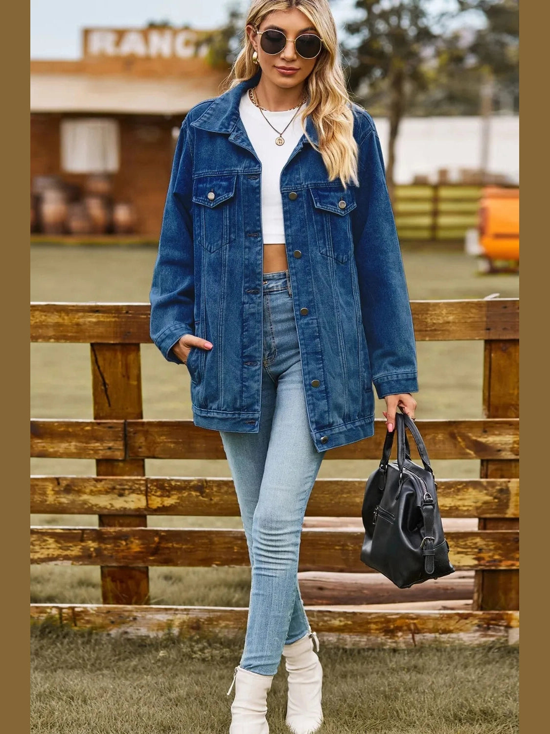 Buttoned Collared Neck Denim Jacket with Pockets nicholesgifts