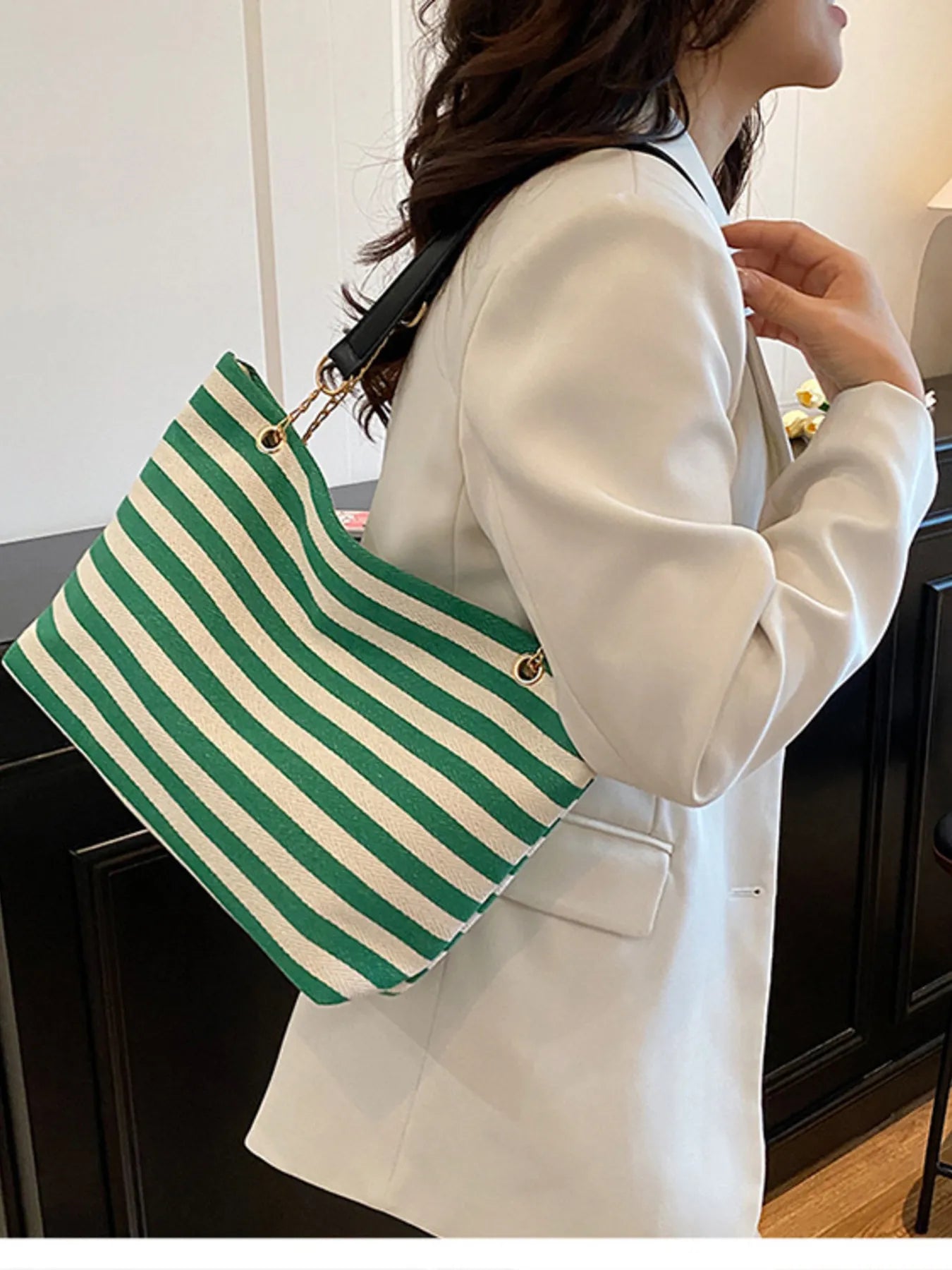 Striped Shoulder Bag with Chain Detail Trendsi