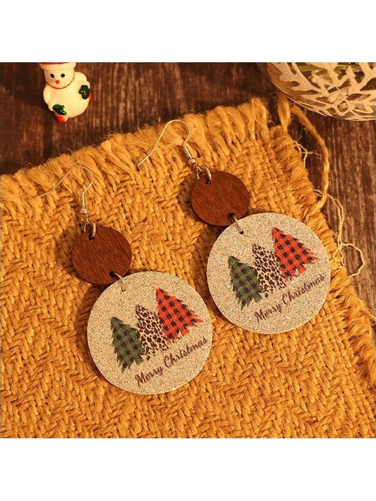 Women PU Leather Christmas Tree Earrings